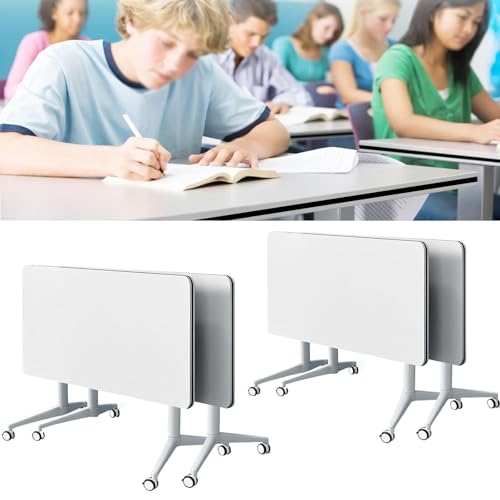 4-Pack Folding Conference Table Modern White Conference Room Desk with Wheels, Flip Top Large Rectangular Meeting Seminar Desk for School Restaurant Office von Widppsopt