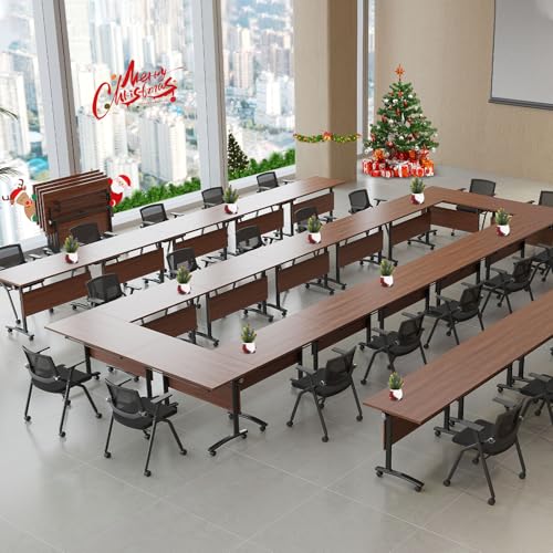 6FT Conference Table,55" Flip Top Mobile Conference Room/Podcast Table,Modern Foldable Seminar Training Desk with Silent Wheels(Walnut, 8 Pack) von Widppsopt