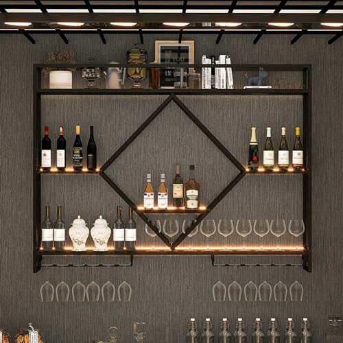 An der Wand montiertes Weinregal, Flaschenhalter aus Metall, schwebende Regale für Bars mit LED-Licht, hängendes Kelchregal, multifunktionales Weinaufbewahrungsregal für Küche, Zuhause, Bars An der Wand montiertes Weinregal, Flaschenhalter aus Metall, schwebende Regale für Bars mit LED-Licht, hängendes Kelchregal, multifunktionales Weinaufbewahrungsregal für Küche, Zuhause, Bars von Widppsopt