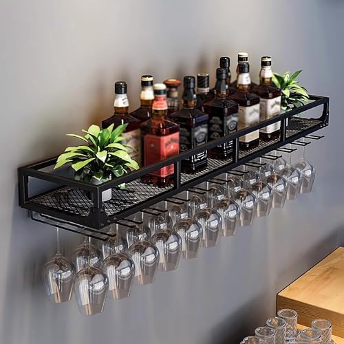 An der Wand montiertes Weinregal, Weinaufbewahrungsregal für die Bar, Weinflaschenhalter aus Metall mit Glashalter, hängendes Weinglasregal, für Küche, Esszimmer (Farbe: Schwarz, Größenbezei An der Wand montiertes Weinregal, Weinaufbewahrungsregal für die Bar, Weinflaschenhalter aus Metall mit Glashalter, hängendes Weinglasregal, für Küche, Esszimmer (Farbe: Schwarz, Größenbezei von Widppsopt