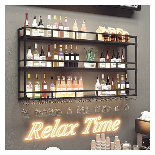 An der Wand montiertes Weinregal aus Metall, großes, robustes Weinregal mit LED, Flaschenglashalter unter dem Regal, hängendes langes Stielglas, Kelchglas aus Metall für die Bar im Restauran An der Wand montiertes Weinregal aus Metall, großes, robustes Weinregal mit LED, Flaschenglashalter unter dem Regal, hängendes langes Stielglas, Kelchglas aus Metall für die Bar im Restauran von Widppsopt