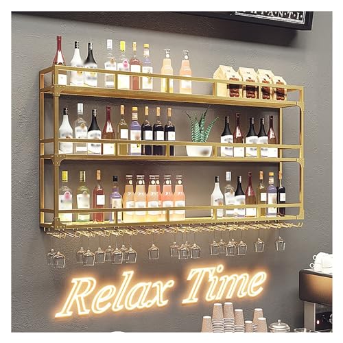 An der Wand montiertes Weinregal aus Metall, großes, robustes Weinregal mit LED, Flaschenglashalter unter dem Regal, hängendes langes Stielglas, Kelchglas aus Metall für die Bar im Restauran An der Wand montiertes Weinregal aus Metall, großes, robustes Weinregal mit LED, Flaschenglashalter unter dem Regal, hängendes langes Stielglas, Kelchglas aus Metall für die Bar im Restauran von Widppsopt