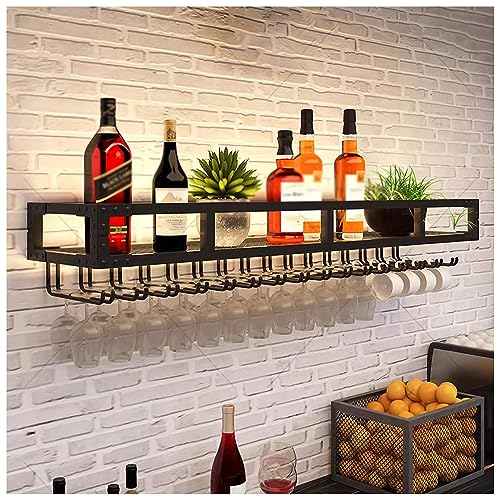 An der Wand montiertes Weinregal mit Glashalter, industrieller Weinflaschenhalter aus Metall, Weinaufbewahrungsregal für die Hausbar, Küche, Wohnzimmer (Farbe: Schwarz, Größenbezeichnung: 12 An der Wand montiertes Weinregal mit Glashalter, industrieller Weinflaschenhalter aus Metall, Weinaufbewahrungsregal für die Hausbar, Küche, Wohnzimmer (Farbe: Schwarz, Größenbezeichnung: 12 von Widppsopt