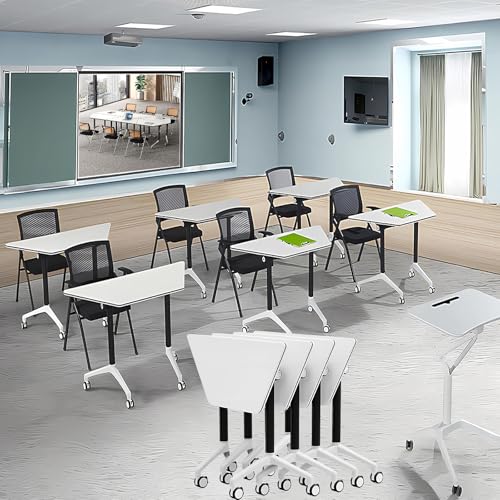 Conference Room Table Foldable Flip Top Mobile Training Table,combinable trapezoidal Conference Desk Computer Desk,Metal Frame,with Modesty and Lockable Wheels(12PCS) von Widppsopt