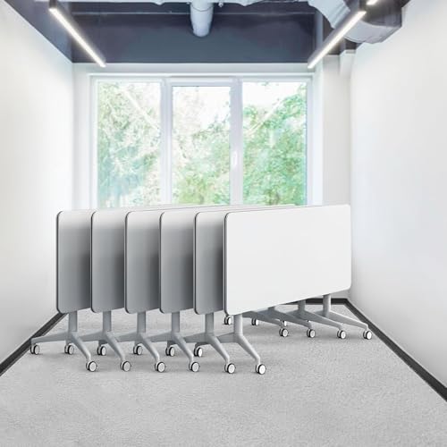 Conference Table, Folding Conference Room Tables Modern White Seminar Desk, Flip Top Mobile Meeting Training Desk with Wheels, with Strong Metal Legs for Home Office Classr von Widppsopt