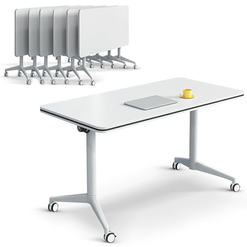 Conference Table, Folding Conference Room Tables Office Desk Flip Top Mobile Meeting Training Desk with Wheels, with Strong Metal Legs for Home Office Classr von Widppsopt