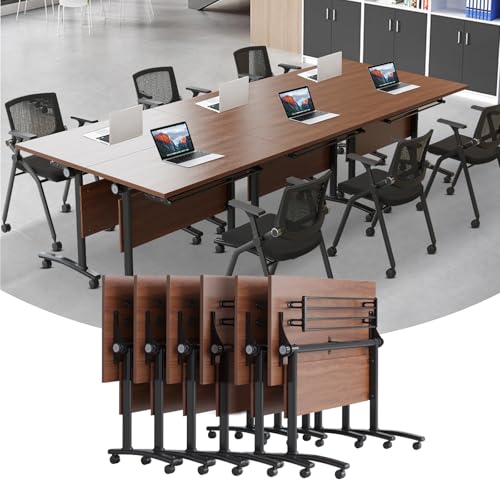 Conference Table, Folding Conference Room Tables with Flip-Top Design, Mobile Seminars Dynamic Training Desk, Modern Rectangle Meeting Desk for Office Training Room Classroom (6pcs 70.8in) von Widppsopt
