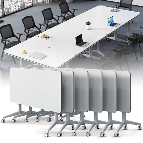 Conference Table, Modern Foldable Conference Room Table, Large Rectangular White Meeting Flip Top Desk, Seminar Desk with Silent Wheels for Office, Classroom (6Pack 55.1in) von Widppsopt