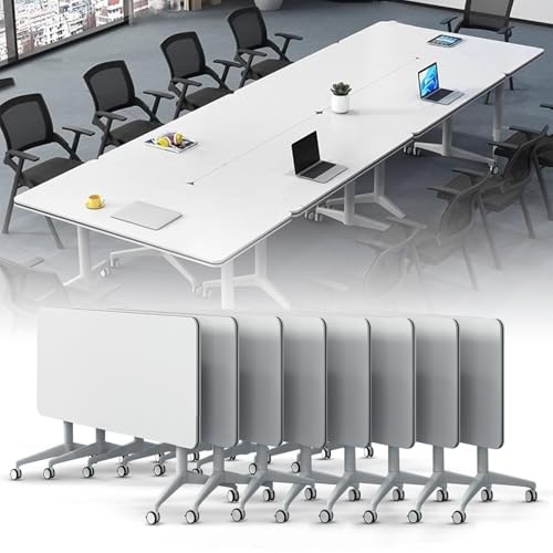 Conference Table, Modern Foldable Conference Room Table, Large Rectangular White Meeting Flip Top Desk, Seminar Desk with Silent Wheels for Office, Classroom (8Pack 70.9in) von Widppsopt
