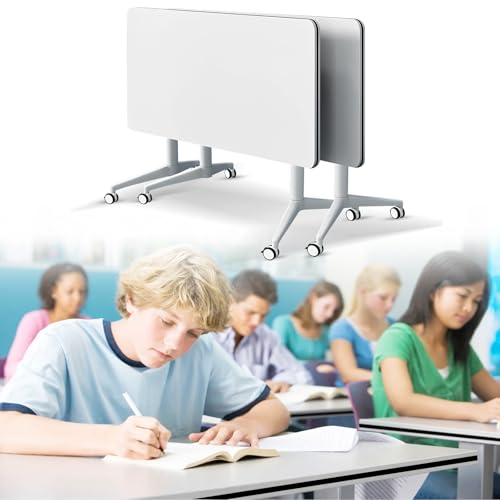 Conference Table,White Office Folding Flip Top Mobile Training Desk 47.2" D x 23.6" W x 29.5" H The Rounded Desk with Wheels is Convenient and Fast, Suitable for Office, Meeting Tables(2Pcs) von Widppsopt