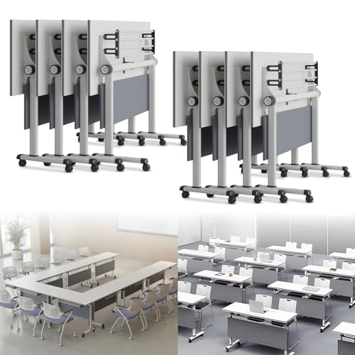 Conference Table Foldable, Rectangular Meeting Room Tables with Silent Caster Wheels, Mobile Conference Room Desk, Large Folding Desk for Study Working Conference Table Foldable, Rectangular Meeting Room Tables with Silent Caster Wheels, Mobile Conference Room Desk, Large Folding Desk for Study Working von Widppsopt