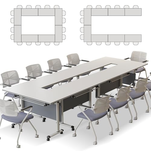 Conference Table Foldable, Rectangular Meeting Room Tables with Silent Caster Wheels, Mobile Conference Room Desk, Large Folding Desk for Study Working Conference Table Foldable, Rectangular Meeting Room Tables with Silent Caster Wheels, Mobile Conference Room Desk, Large Folding Desk for Study Working von Widppsopt