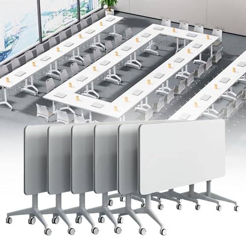 Conference Table Foldable Meeting, Folding White Flip Top Mobile Training Table with Silent Wheels, Modern Rectangle Meeting Seminar Desk, Conference Room Deskfor Office Training Classroom von Widppsopt