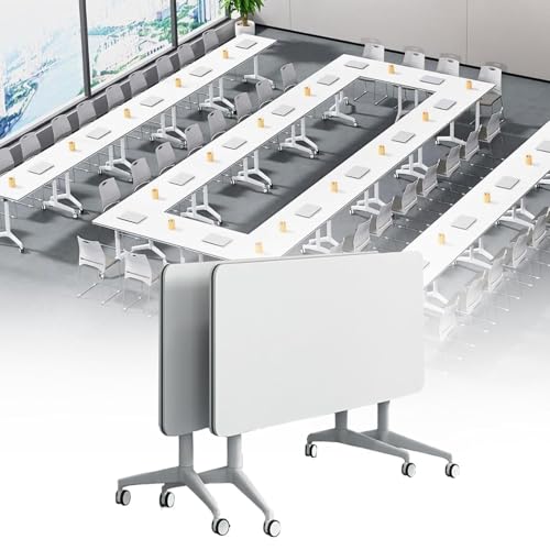 Conference Table Foldable Meeting, Folding White Flip Top Mobile Training Table with Silent Wheels, Modern Rectangle Meeting Seminar Desk, Conference Room Deskfor Office Training Classroom von Widppsopt