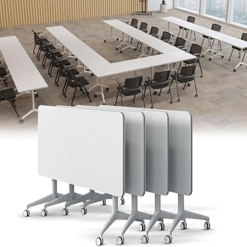 Conference Table Folding Conference Room Desk on Wheels, Modern Flip Top Mobile Training with Silent Wheels Rota Suitable Long Business Desk Vintage for Office, Classroom von Widppsopt