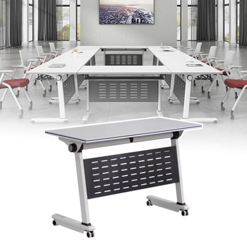 Foldable Conference Room Table, White Modern Meeting Tables with Caster Wheels, Flip Top Training Table for Classroom/Office/Training Room von Widppsopt