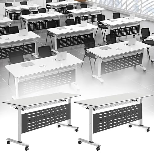 Foldable Conference Table with Flip-Top Design, White Seminar Meeting Table, Flip Top Large Mobile with Silent Locking Wheels Executive Desk for Meeting Room, Office, Classroom von Widppsopt