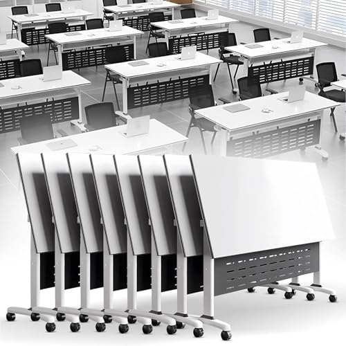 Foldable Conference Table with Flip-Top Design, White Seminar Meeting Table, Flip Top Large Mobile with Silent Locking Wheels Executive Desk for Meeting Room, Office, Classroom Foldable Conference Table with Flip-Top Design, White Seminar Meeting Table, Flip Top Large Mobile with Silent Locking Wheels Executive Desk for Meeting Room, Office, Classroom von Widppsopt