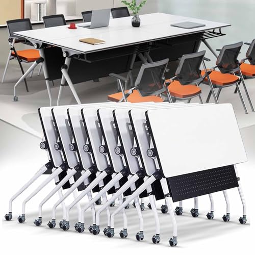 Foldable Conference Table with Flip-Top Design, White Seminar Meeting Table, Flip Top Large Mobile with Silent Locking Wheels Executive Desk for Meeting Room, Office, Classroom Foldable Conference Table with Flip-Top Design, White Seminar Meeting Table, Flip Top Large Mobile with Silent Locking Wheels Executive Desk for Meeting Room, Office, Classroom von Widppsopt