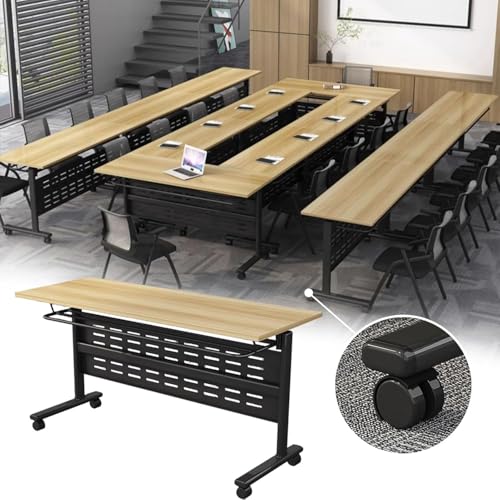 Foldable Wood Conference Table with Wheels, Movable Office Training Table, Combination Meeting Desk for Study, Work, and Dining(Light Walnut,47x20x30in) von Widppsopt
