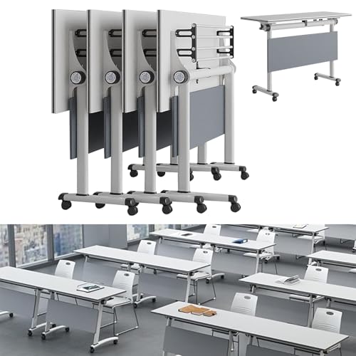 Folding Conference Room Table, Flip Top Mobile Meeting Office Training Room Desk with Wheel, Modern Training Meeting Seminar Classroom Tables(O 4Pack 63 x 23.6 x 29.5inch) von Widppsopt