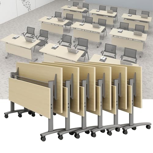 Folding Conference Room Table, Flip Top Mobile Meeting Office Training Room Desk with Wheel, Modern Training Meeting Seminar Classroom Tables(P 6Pack 55.1 x 23.6 x 29.5inch) von Widppsopt