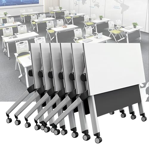 Folding Conference Room Table, Flip Top Mobile Meeting Office Training Room Desk with Wheel, Modern Training Meeting Seminar Classroom Tables(R 6Pack 70.8 x 23.6 x 29.5inch) von Widppsopt
