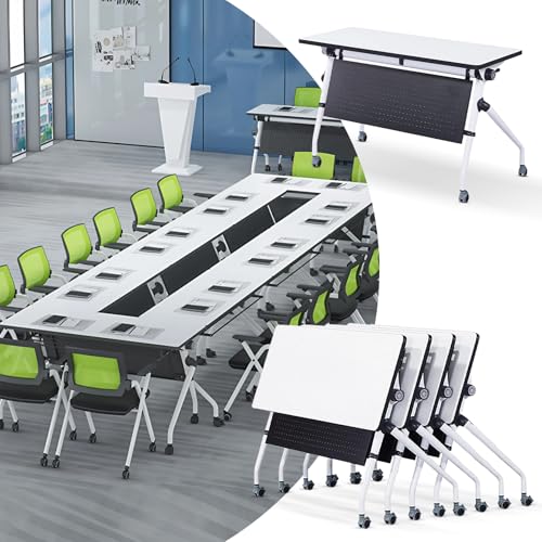 Folding Conference Room Table,White Foldable Meeting Tables with Silent Wheels Folding Desk,Modern Conference Rooms Training Rooms Flip Top Mobile Training Desk(4pack135*60 * 75) von Widppsopt