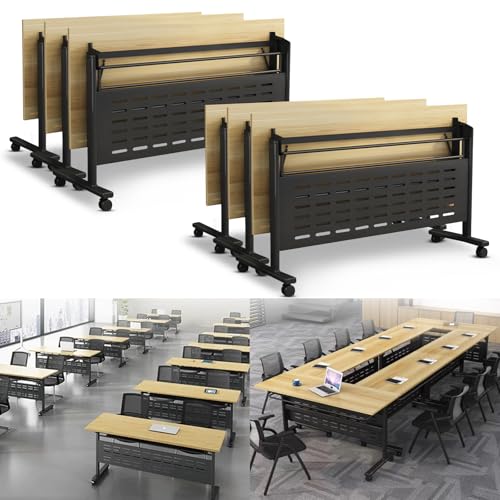 Folding Conference Room Tables,Large Rectangle Conference Table for 2-10 People, with Silent WheelsModular Meeting Seminar Desk, Conference Rooms Training Rooms Flip Top Mobile Training Desk von Widppsopt