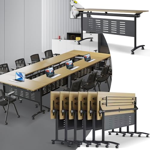Folding Conference Table, 4.6FT 2-10 Person Large Conference Desk with Wheels, Modern Rectangle Meeting Seminar Training Room Table for Office Classrooms(Maple 6PCS) von Widppsopt