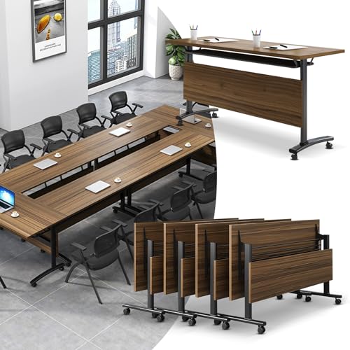 Folding Conference Table, 4.6FT 2-10 Person Large Conference Desk with Wheels, Modern Rectangle Meeting Seminar Training Room Table for Office Classrooms(Walnut 4PCS) von Widppsopt