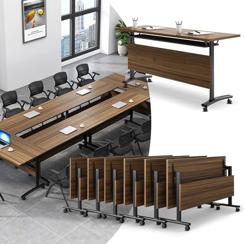 Folding Conference Table, 4.6FT 2-10 Person Large Conference Desk with Wheels, Modern Rectangle Meeting Seminar Training Room Table for Office Classrooms(Walnut 6PCS) von Widppsopt