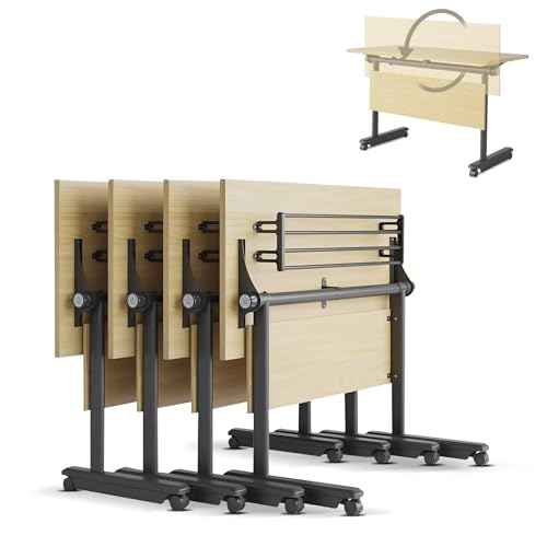 Folding Conference Table, Modern Mobile Training Desk with Wheels,Flip Top Large Modular Meeting Desk Seminar Table for Office Training Classroom(4pack 61in) von Widppsopt
