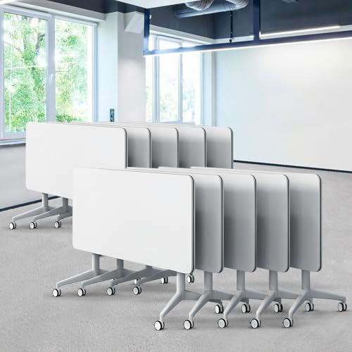 Folding Conference Table, White Conference Room Tables with Wheels, Flip Top Large Rectangular Meeting Seminar Desk for 2-10 People(10, 47.2") von Widppsopt