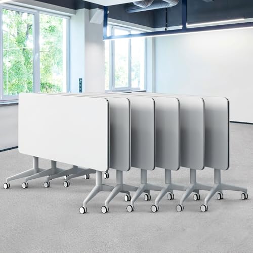 Folding Conference Table, White Conference Room Tables with Wheels, Flip Top Large Rectangular Meeting Seminar Desk for 2-10 People(6, 70.8") von Widppsopt
