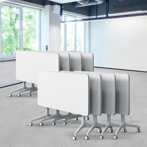 Folding Conference Table, White Conference Room Tables with Wheels, Flip Top Large Rectangular Meeting Seminar Desk for 2-10 People(8, 47.2") von Widppsopt