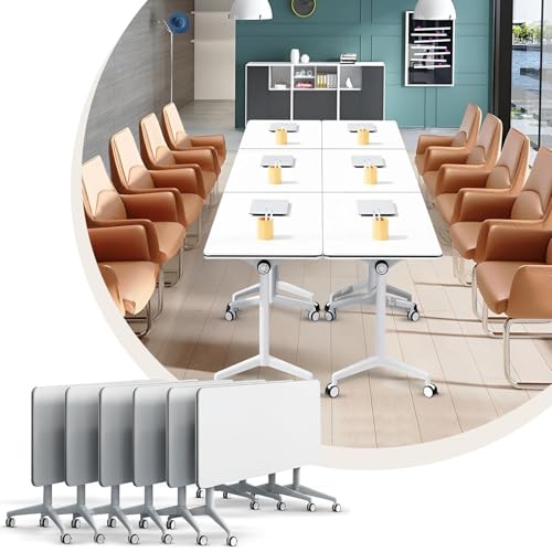 Folding Conference Table with Lockable Wheels, Flip Top Mobile Training Desk, Foldable Meeting Desk Conference Room Table for Office Home Classroom 4pack von Widppsopt