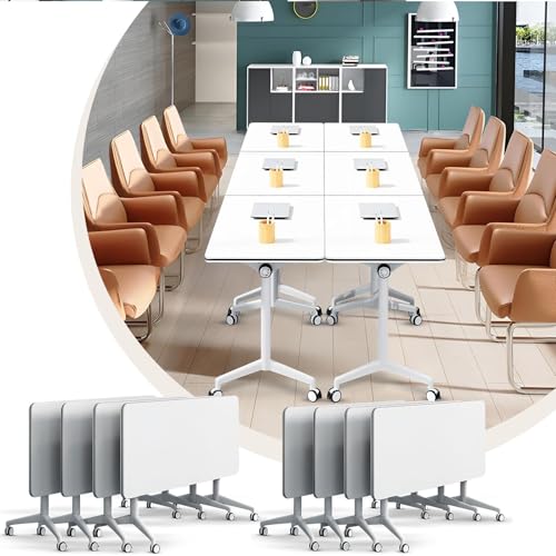 Folding Conference Table with Lockable Wheels, Flip Top Mobile Training Desk, Foldable Meeting Desk Conference Room Table for Office Home Classroom 4pack von Widppsopt