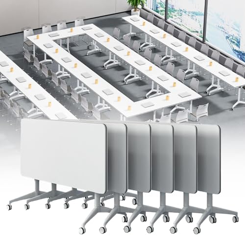 Folding Conference Table with Lockable Wheels, Flip Top Mobile Training Table, Foldable Meeting Desk Conference Room Desk for Office Home Classroom(6pack 47.2in) von Widppsopt