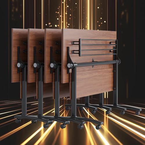 Folding Conference Tables - 4Pack, Flip Top Training Table with Wheels, Desk Modern Seminar Boardroom Desk for Office Conference Room,Walnut, 70.8inch von Widppsopt