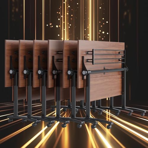 Folding Conference Tables - 6Pack, Flip Top Training Table with Wheels, Desk Modern Seminar Boardroom Desk for Office Conference Room,Walnut, 63inch von Widppsopt