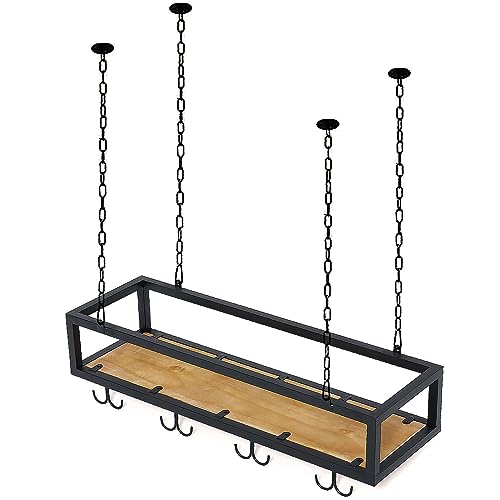 Hängender Weinflaschenhalter aus Holz mit Glashalter und Ablage, höhenverstellbares Weinregal für die industrielle Deckenmontage, Organizer-Rack für Bar-Café (Farbe: Schwarz, Größenbezeichnu Hängender Weinflaschenhalter aus Holz mit Glashalter und Ablage, höhenverstellbares Weinregal für die industrielle Deckenmontage, Organizer-Rack für Bar-Café (Farbe: Schwarz, Größenbezeichnu von Widppsopt