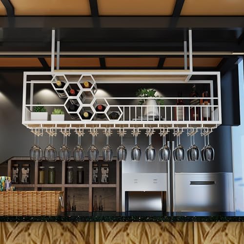 Hängendes Weinregal, Decken-Weinregal mit Glashalter und Ablage, 2-lagiger hängender Weinflaschenhalter, hängendes industrielles rundes Weinregal für Bar, Café, Küche (Größe: 120 x 30 x 40 c Hängendes Weinregal, Decken-Weinregal mit Glashalter und Ablage, 2-lagiger hängender Weinflaschenhalter, hängendes industrielles rundes Weinregal für Bar, Café, Küche (Größe: 120 x 30 x 40 c von Widppsopt