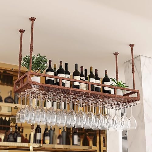 Hängendes Weinregal mit Glashalter, 35 cm - 55 cm höhenverstellbares Decken-Weinglasregal, Weinflaschenhalter aus Metall, Weinglas-Aufbewahrungsregal (Farbe: Bronze, Größenbezeichnung: 80 cm von Widppsopt