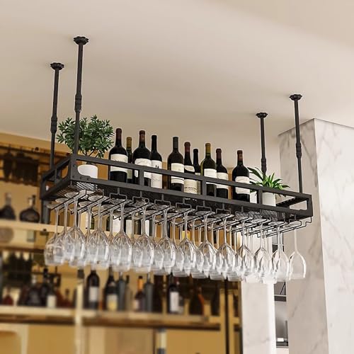 Hängendes Weinregal mit Glashalter, 35 cm - 55 cm höhenverstellbares Decken-Weinglasregal, Weinflaschenhalter aus Metall, Weinglas-Aufbewahrungsregal (Farbe: Schwarz, Größenbezeichnung: 60 c Hängendes Weinregal mit Glashalter, 35 cm - 55 cm höhenverstellbares Decken-Weinglasregal, Weinflaschenhalter aus Metall, Weinglas-Aufbewahrungsregal (Farbe: Schwarz, Größenbezeichnung: 60 c von Widppsopt
