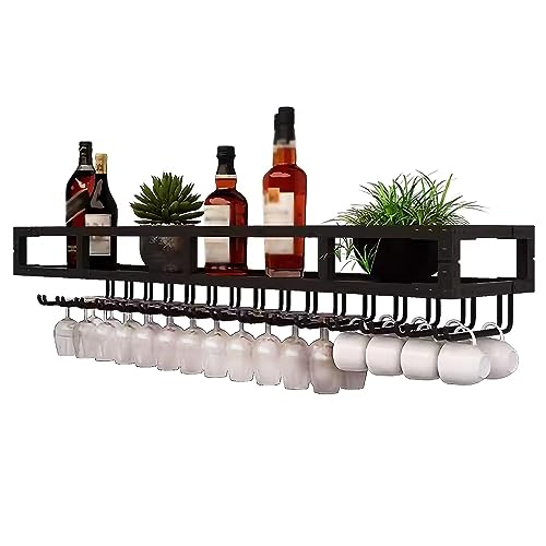 Industrielles Weinregal zur Wandmontage, Weinflaschenregal aus Metall mit Glashalter, Organizer-Rack, Weinaufbewahrungs-Präsentationsregal für Bar, Küche, Wohnzimmer (Farbe: Schwarz, Größenb Industrielles Weinregal zur Wandmontage, Weinflaschenregal aus Metall mit Glashalter, Organizer-Rack, Weinaufbewahrungs-Präsentationsregal für Bar, Küche, Wohnzimmer (Farbe: Schwarz, Größenb von Widppsopt