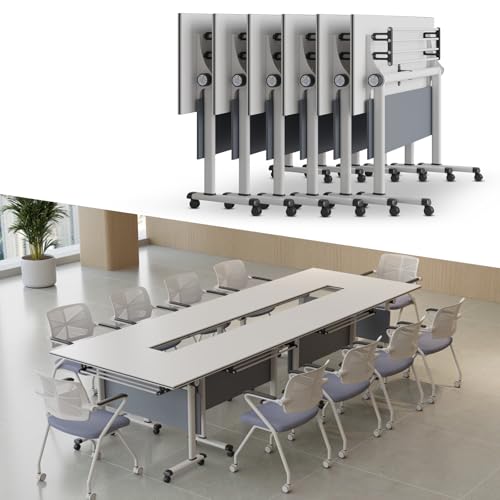 Mobile Conference Room Table, Conference Desk Metal Frame, Foldable Meeting Tables, Large Folding Boardroom Desk for Office, Classr von Widppsopt