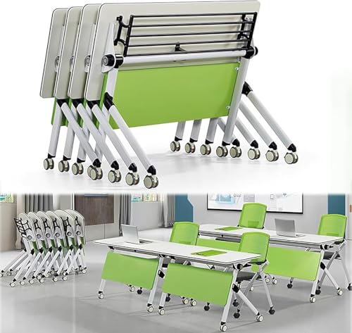 Office Folding Rolling Conference Training Table Set (4-Pack) with Storage Rack, Mobile Flip Top Seminar Table for Meetings and Events, Free Combination Design(55 * 23.6 * 29.5in) von Widppsopt