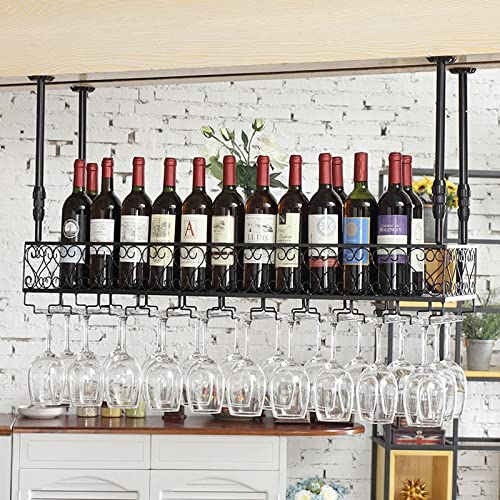 Weinflaschenregal für die Decke - Hängendes Weinregal, Bücherregal im Vintage-Wohnzimmer, Lagerregal aus Schmiedeeisen im europäischen Stil, Bar-Ausstellungsständer, höhenverstellbar, einfac Weinflaschenregal für die Decke - Hängendes Weinregal, Bücherregal im Vintage-Wohnzimmer, Lagerregal aus Schmiedeeisen im europäischen Stil, Bar-Ausstellungsständer, höhenverstellbar, einfac von Widppsopt