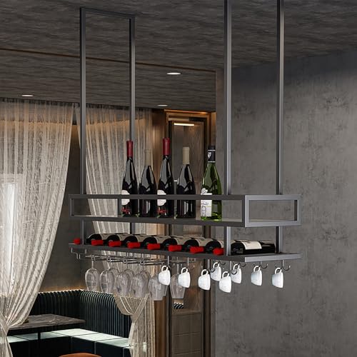 Weinglasregal an der Decke, hängendes Weinregal mit Glashalter, 2-lagiges industrielles Weinregal zur Wandmontage, Weinflaschenhalter aus Metall an der Decke, schwebendes Regal für die Küche Weinglasregal an der Decke, hängendes Weinregal mit Glashalter, 2-lagiges industrielles Weinregal zur Wandmontage, Weinflaschenhalter aus Metall an der Decke, schwebendes Regal für die Küche von Widppsopt